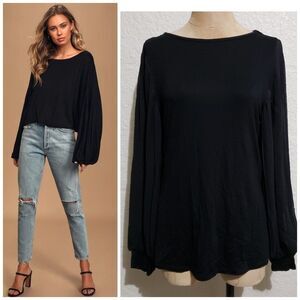 NWT New Cable & Gauge Black Pleated Puff Sleeve Top Size Medium